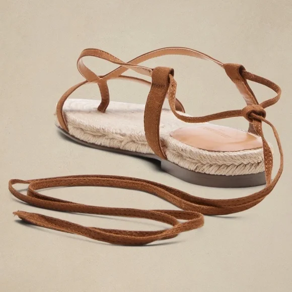 NWT BANANA REPUBLIC Leather Espadrille Gladiator Sandals Black - Picture 3 of 4